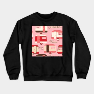 Repeat pattern of vintage caravans in retro colours on pink Crewneck Sweatshirt